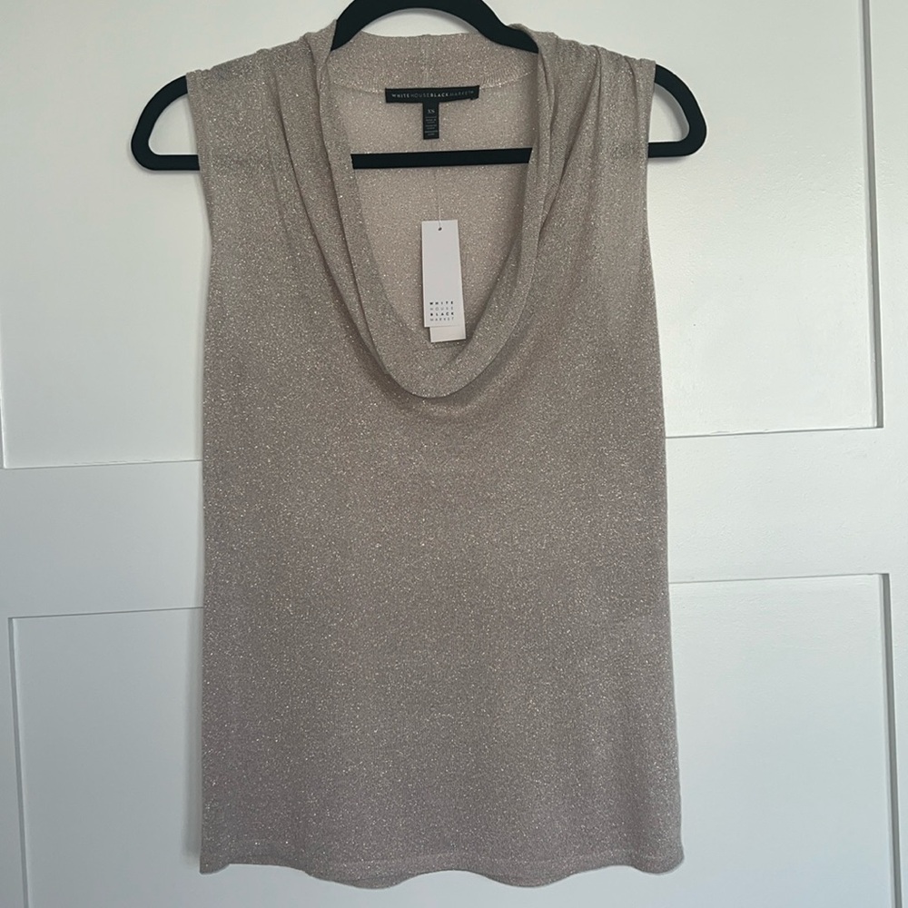 White House Black Market shimmer draped sleeveless top new with tags.